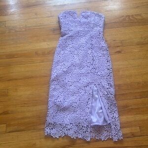 Astr the Label Lace Strapless Slit Midi Dress